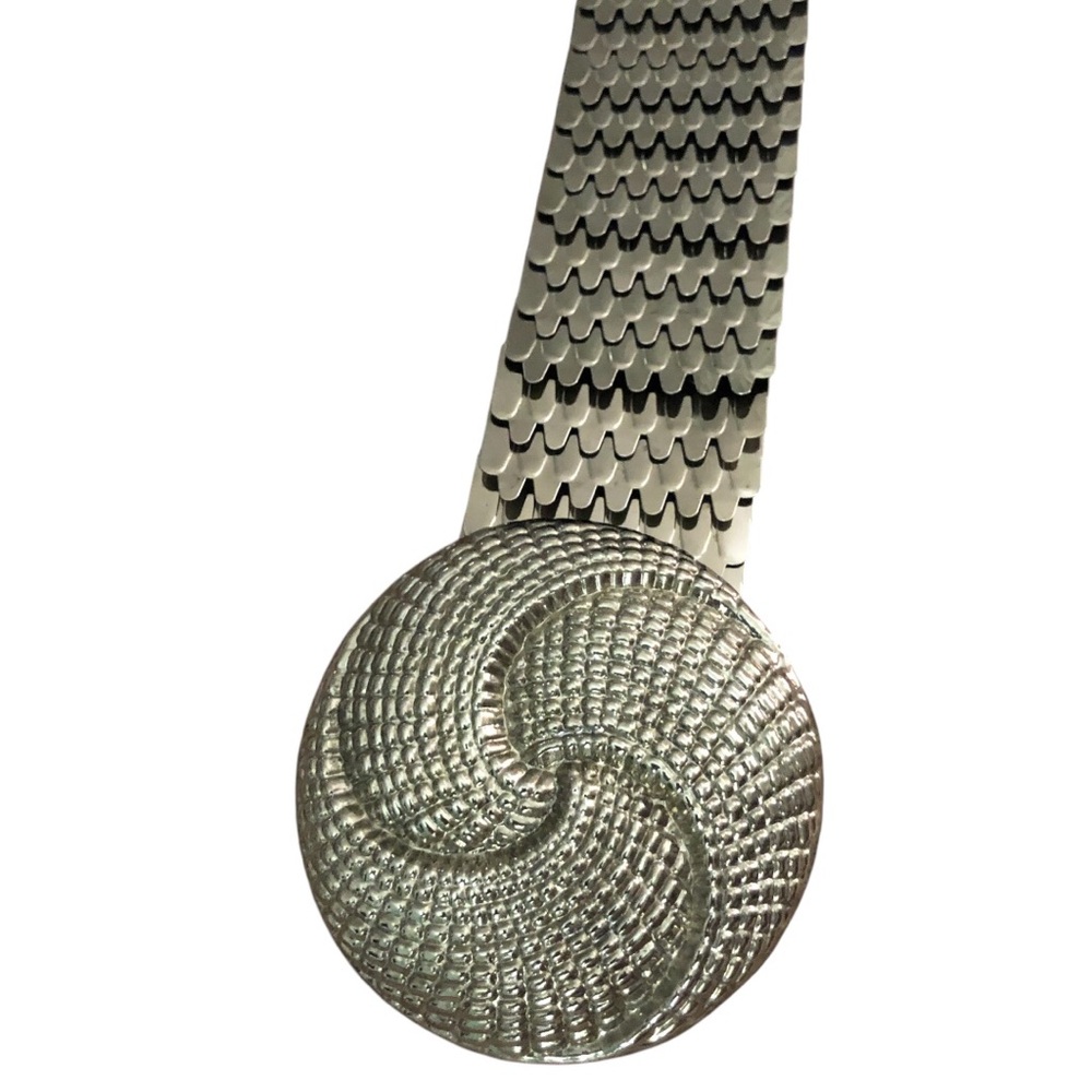 🌟Vintage Metal Belt Silver Snake Fish Scale Disco Elastic Stretch floral buckle🌟 - Picture 4 of 14